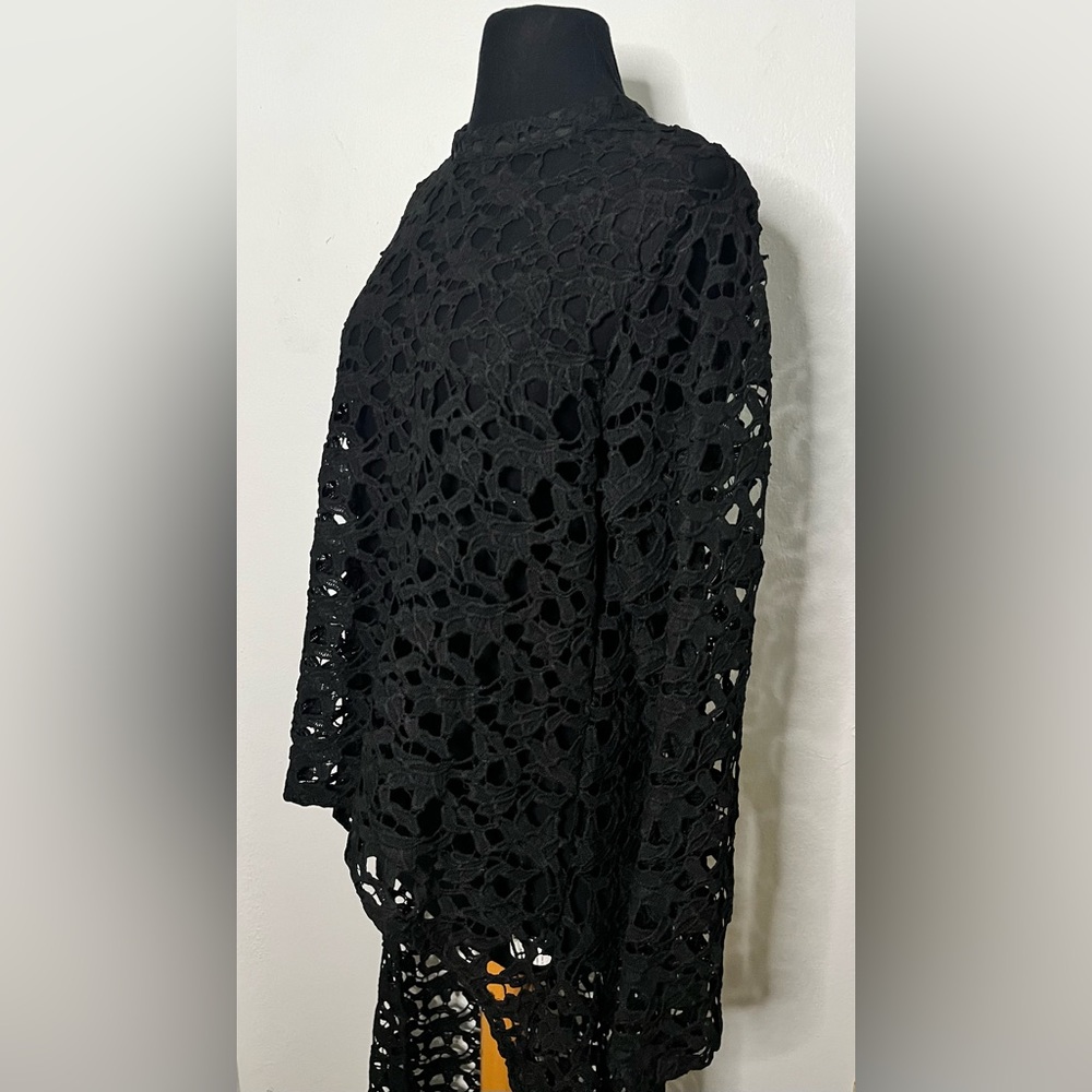 𝅺Order Plus Womens Black Lace High Low Long Sleeve Top